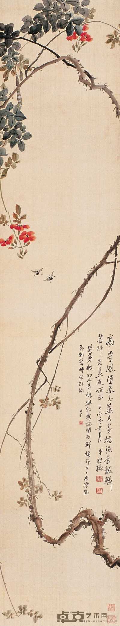 容祖椿 花卉 立轴 132×26cm